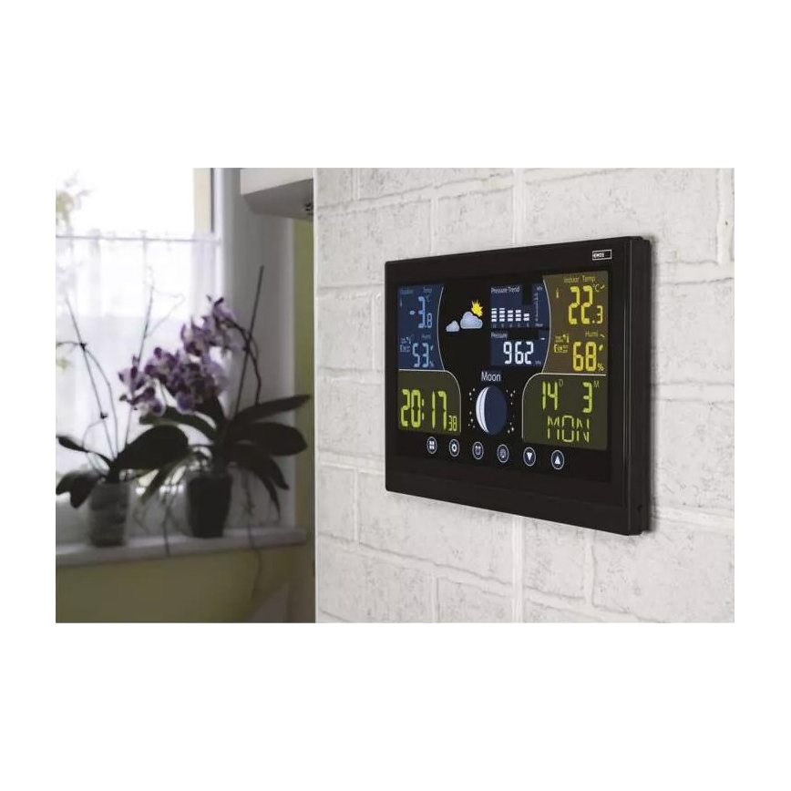Bezvadu meteoroloģiskā stacija ar modinātāju 3xAAA/5V + 2xAAA melna