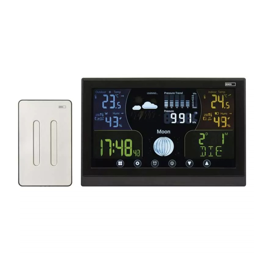 Bezvadu meteoroloģiskā stacija ar modinātāju 3xAAA/5V + 2xAAA melna