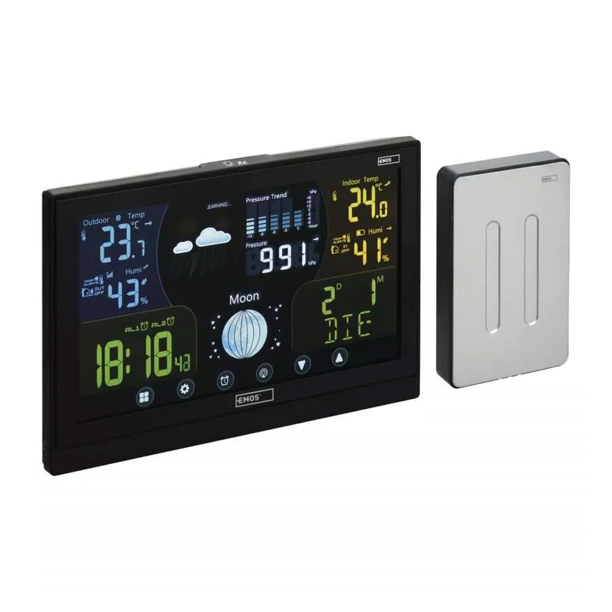 Bezvadu meteoroloģiskā stacija ar modinātāju 3xAAA/5V + 2xAAA melna