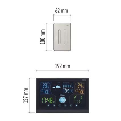 Bezvadu meteoroloģiskā stacija ar modinātāju 3xAAA/5V + 2xAAA melna