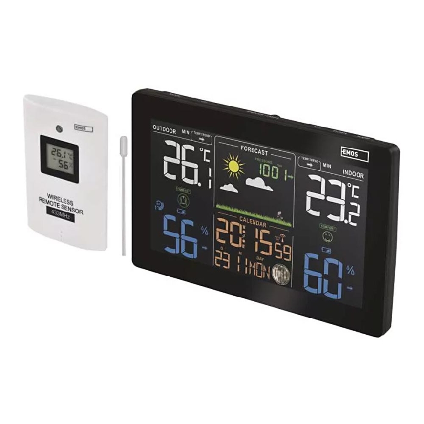 Bezvadu meteoroloģiskā stacija ar modinātāju 5V/3xAAA + 2xAAA melna