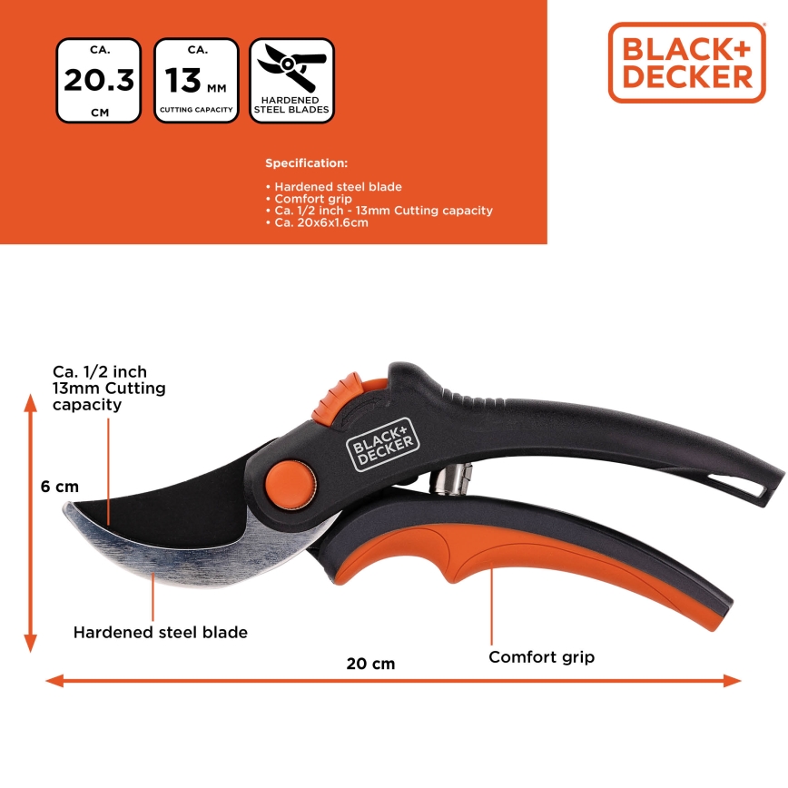 BLACK+DECKER - Dārza šķēres 200 mm