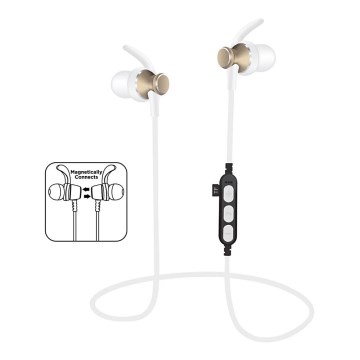 Bluetooth austiņas ar mikrofonu un MicroSD atskaņotāju. 80 mAh balta/zelta