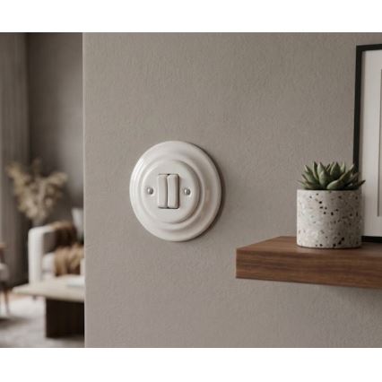 Bohemia-Design - Porcelāna retro divkāršais slēdzis ar rāmi Nr. 5, balts