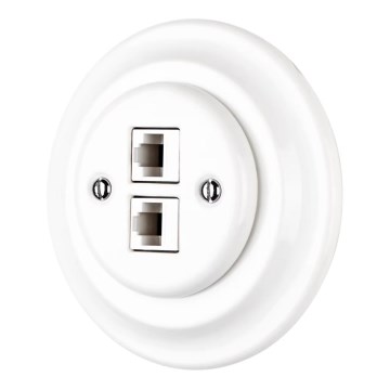 Bohemia-Design - Porcelāna retro Ethernet rozete ar rāmi 2x CAT.5E balta
