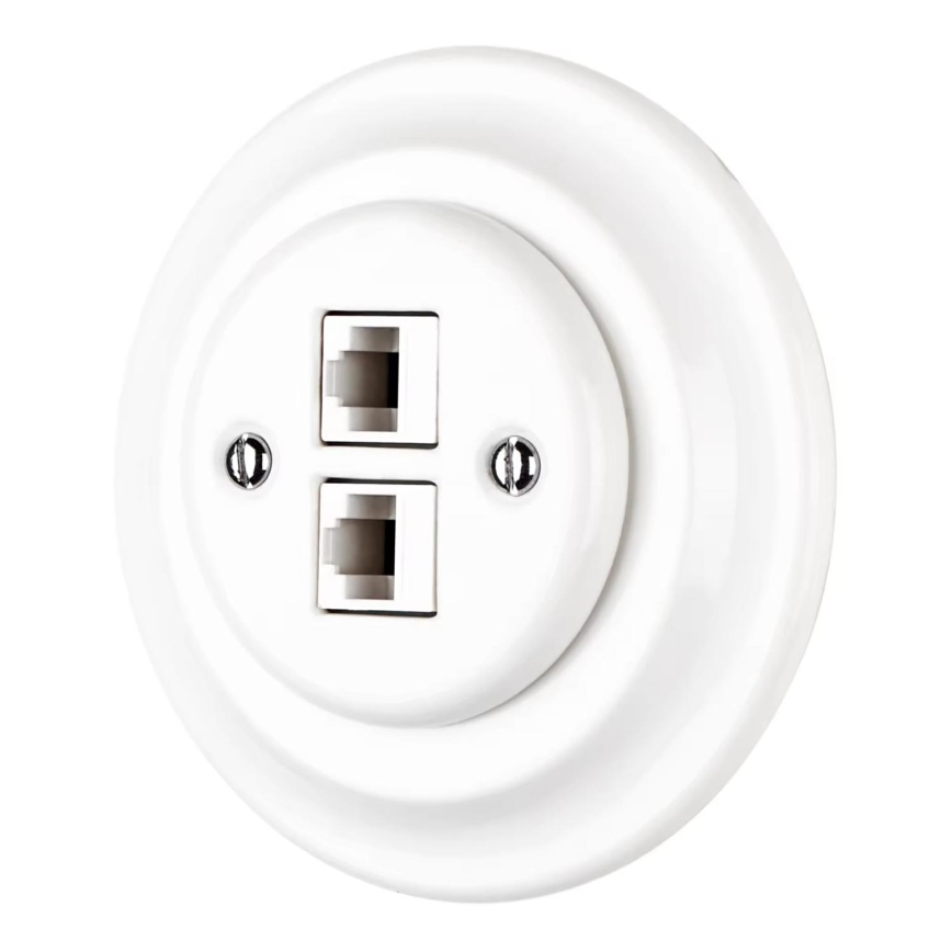 Bohemia-Design - Porcelāna retro Ethernet rozete ar rāmi 2x CAT.5E balta