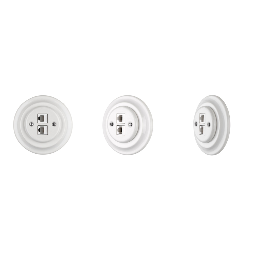 Bohemia-Design - Porcelāna retro Ethernet rozete ar rāmi 2x CAT.5E balta
