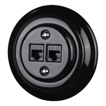 Bohemia-Design - Porcelāna retro Ethernet rozete ar rāmi 2xCAT.5E melna