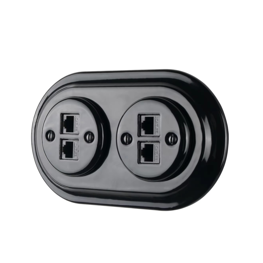 Bohemia-Design - Porcelāna retro Ethernet rozete ar rāmi 2xCAT.5E melna
