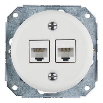 Bohemia-Design - porcelāna retro Ethernet rozete bez rāmja 2x CAT5e balta