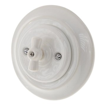 Bohemia-Design - Porcelāna retro grozāmais slēdzis ar rāmi Nr. 5, balts