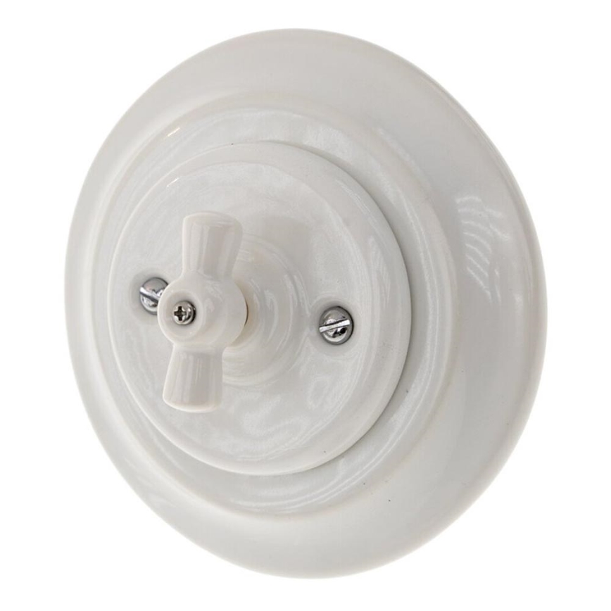 Bohemia-Design - Porcelāna retro grozāmais slēdzis ar rāmi Nr. 5, balts