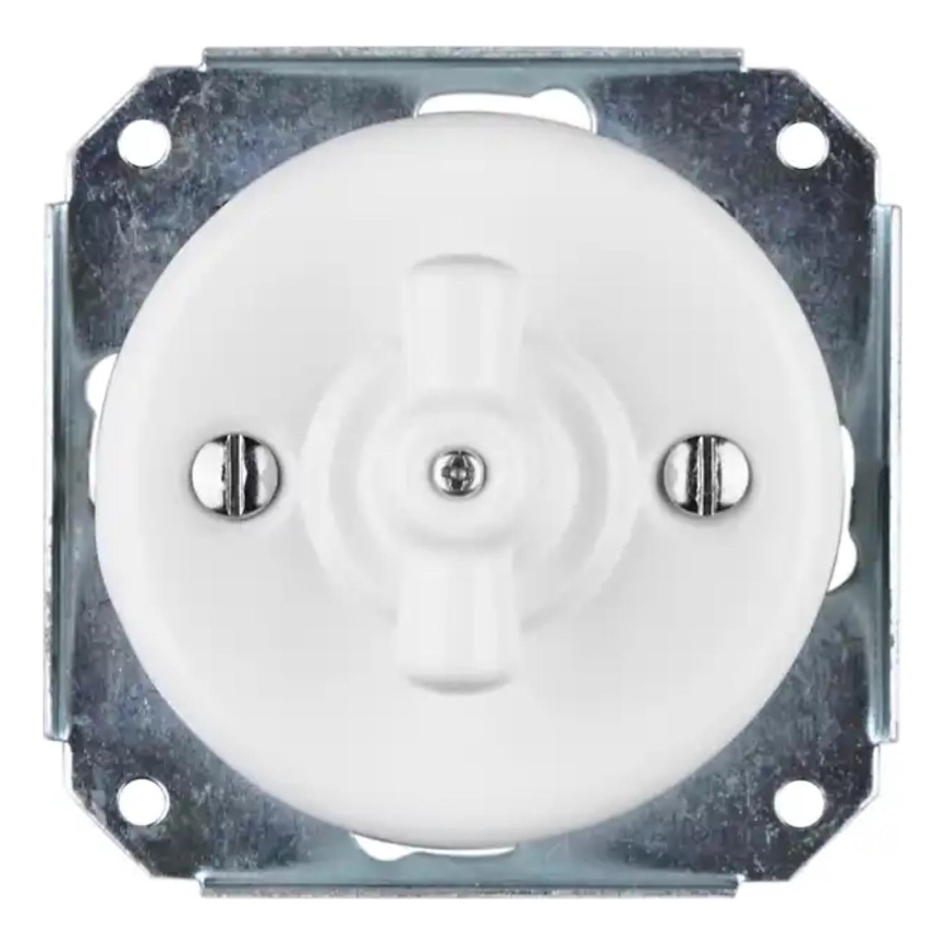 Bohemia-Design - Porcelāna retro grozāmais slēdzis bez rāmja Nr. 7 balts