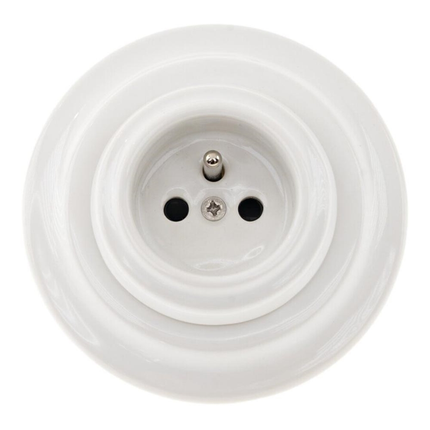 Bohemia-Design - Porcelāna retro mājas kontaktligzda ar rāmi 250V/16A balta