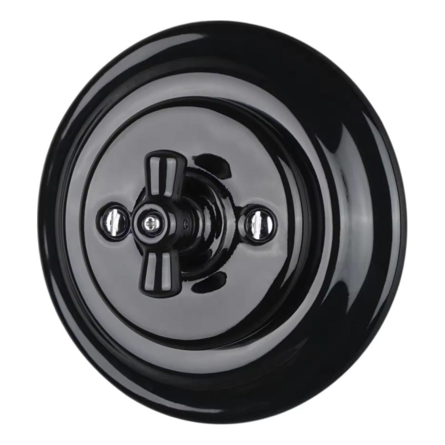 Bohemia-Design - Porcelāna retro pagriežamais slēdzis ar rāmi Nr. 1, melns