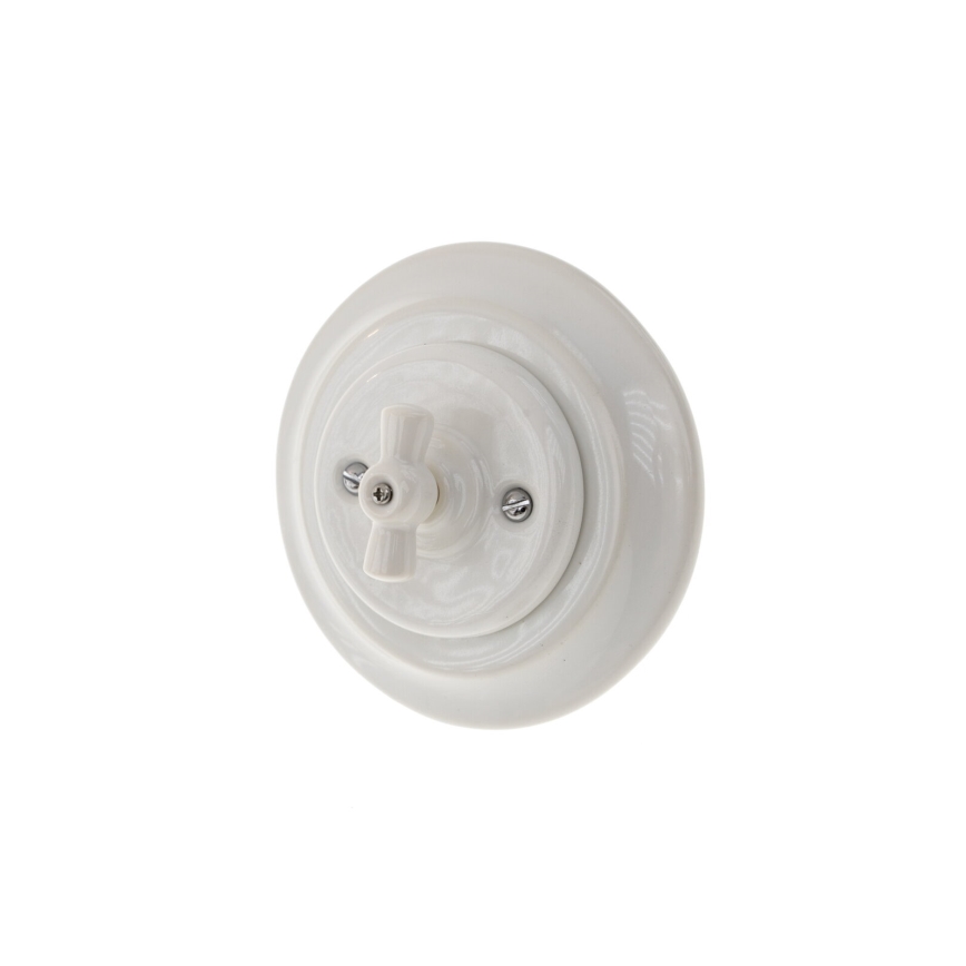 Bohemia-Design - Porcelāna retro pagriežamais slēdzis ar rāmīti Nr. 7, balts