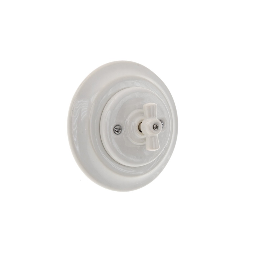 Bohemia-Design - Porcelāna retro pagriežamais slēdzis ar rāmīti Nr. 7, balts