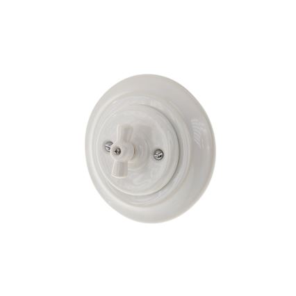 Bohemia-Design - Porcelāna retro rotējošais slēdzis ar rāmi Nr. 1 balts