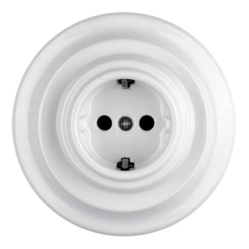 Bohemia-Design - Porcelāna retro sienas kontaktligzda ar rāmi SCHUKO 250V/16A balta