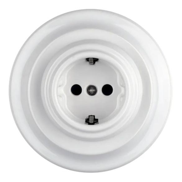 Bohemia-Design - Porcelāna retro sienas kontaktligzda ar rāmi SCHUKO 250V/16A balta