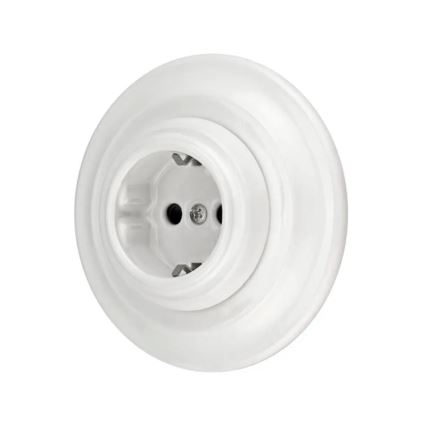 Bohemia-Design - Porcelāna retro sienas kontaktligzda ar rāmi SCHUKO 250V/16A balta