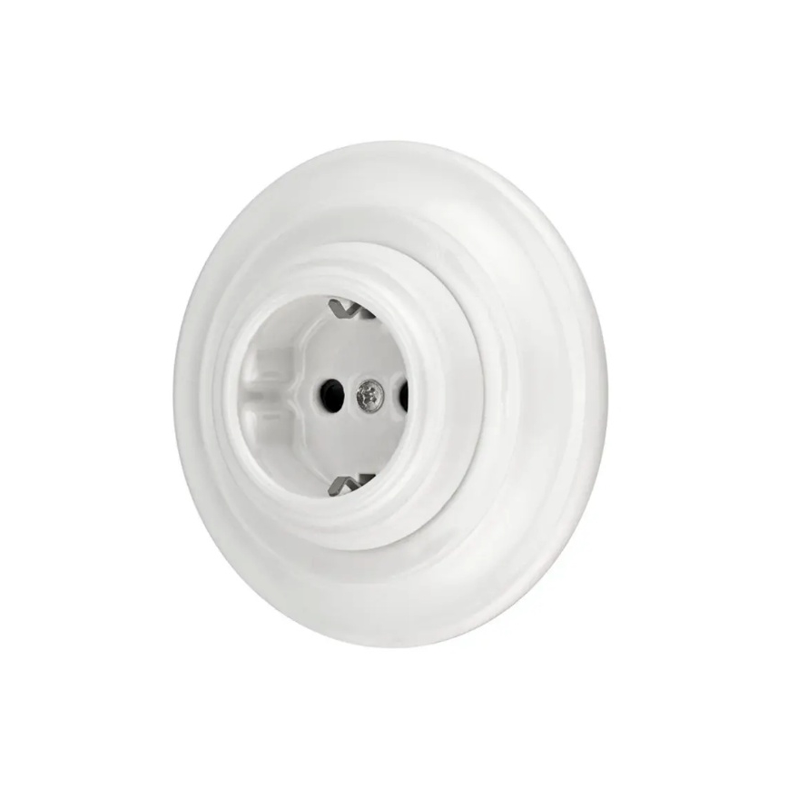 Bohemia-Design - Porcelāna retro sienas kontaktligzda ar rāmi SCHUKO 250V/16A balta