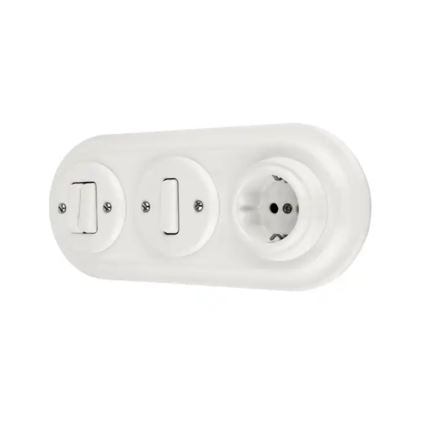 Bohemia-Design - Porcelāna retro sienas kontaktligzda bez rāmja SCHUKO 250V/16A balta