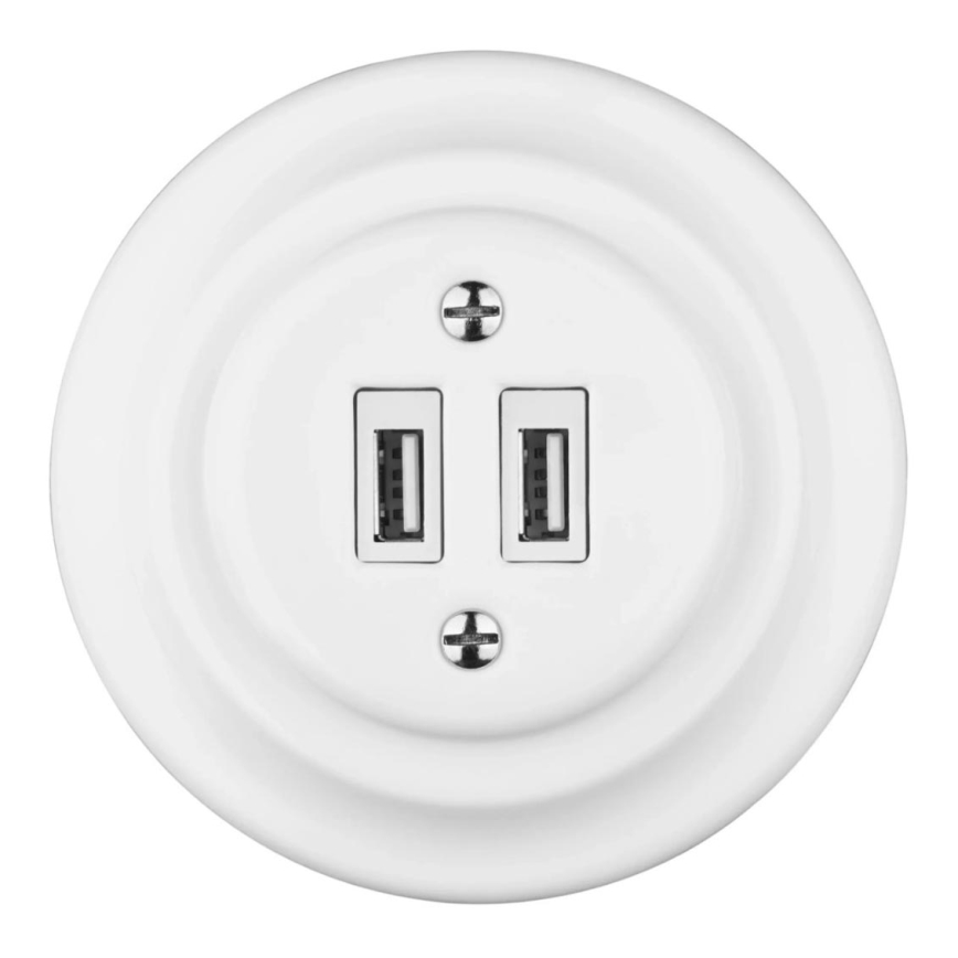Bohemia-Design - Porcelāna retro USB barošanas rozete ar rāmi 2x USB-A balta