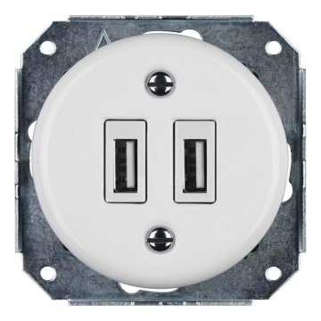 Bohemia-Design - Porcelāna retro USB barošanas rozete bez rāmja 2x USB-A balta
