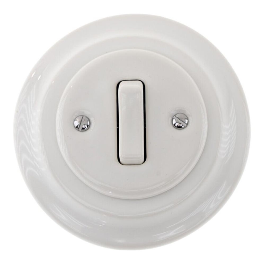 Bohemia-Design - Porcelāna retro vienkāršs slēdzis ar rāmi, ar zvana funkciju, balts