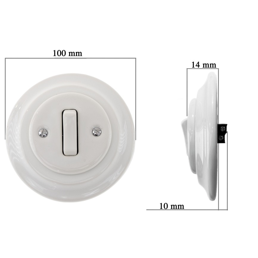 Bohemia-Design - Porcelāna retro vienvietīgs slēdzis ar rāmi Nr. 1, balts