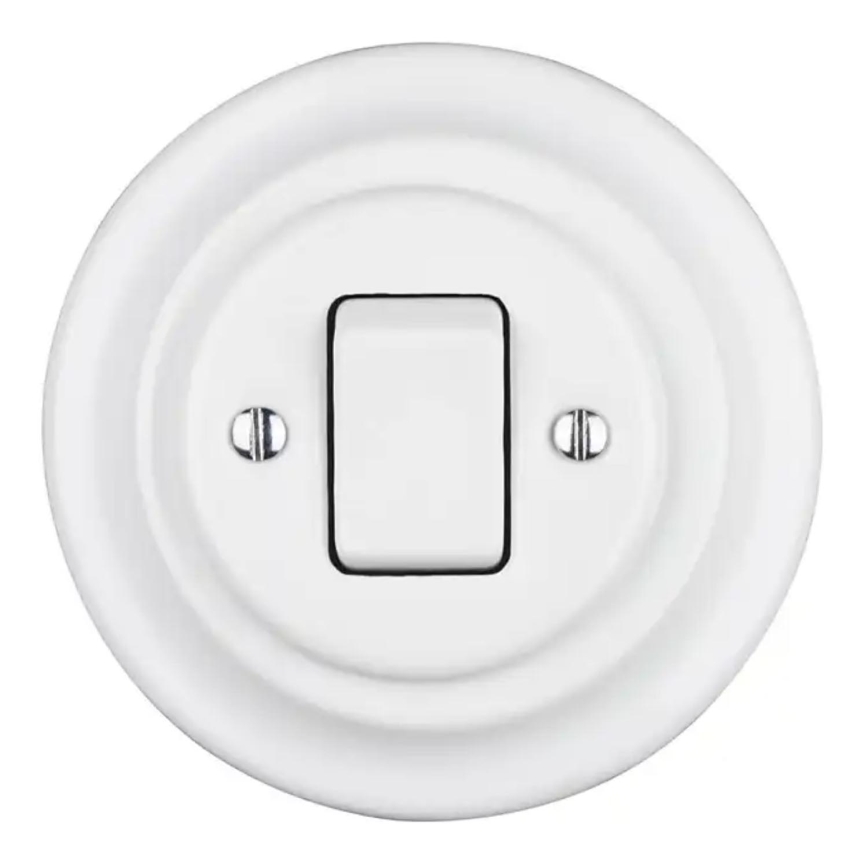 Bohemia-Design - Porcelāna retro vienvietīgs slēdzis ar rāmīti Nr. 7, balts