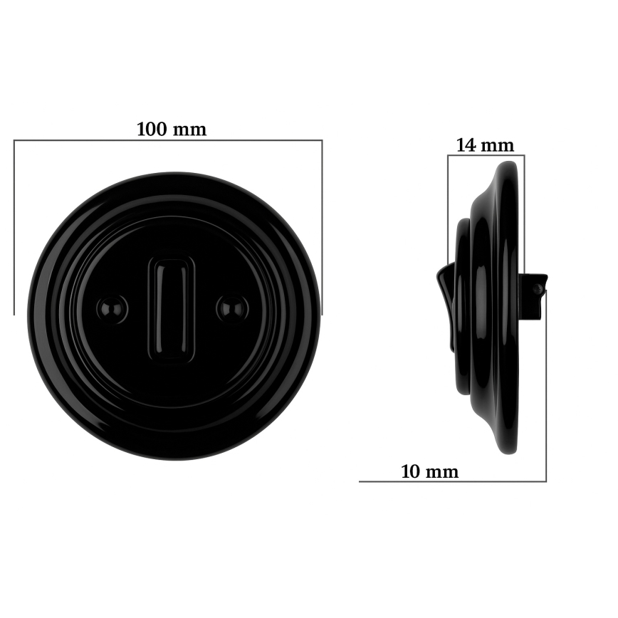 Bohemia-Design - Porcelāna retro vienvietu slēdzis ar rāmīti nr. 1 melns