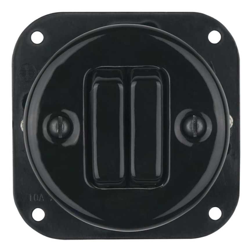 Bohemia-Design - retro stila porcelāna dubultslēdzis bez rāmja nr. 6+6 melns