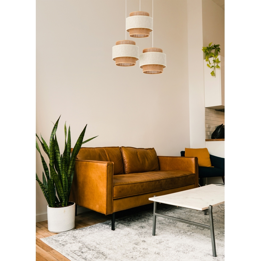 BOHO piekārā lustra uz vada, 3xE27/60W/230V, krēmkrāsa/jūta