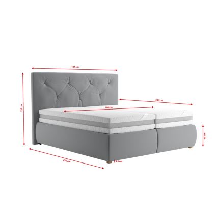 Boxspring gulta ELEN 180x200 cm ar matraci un virsmatraci, pelēka