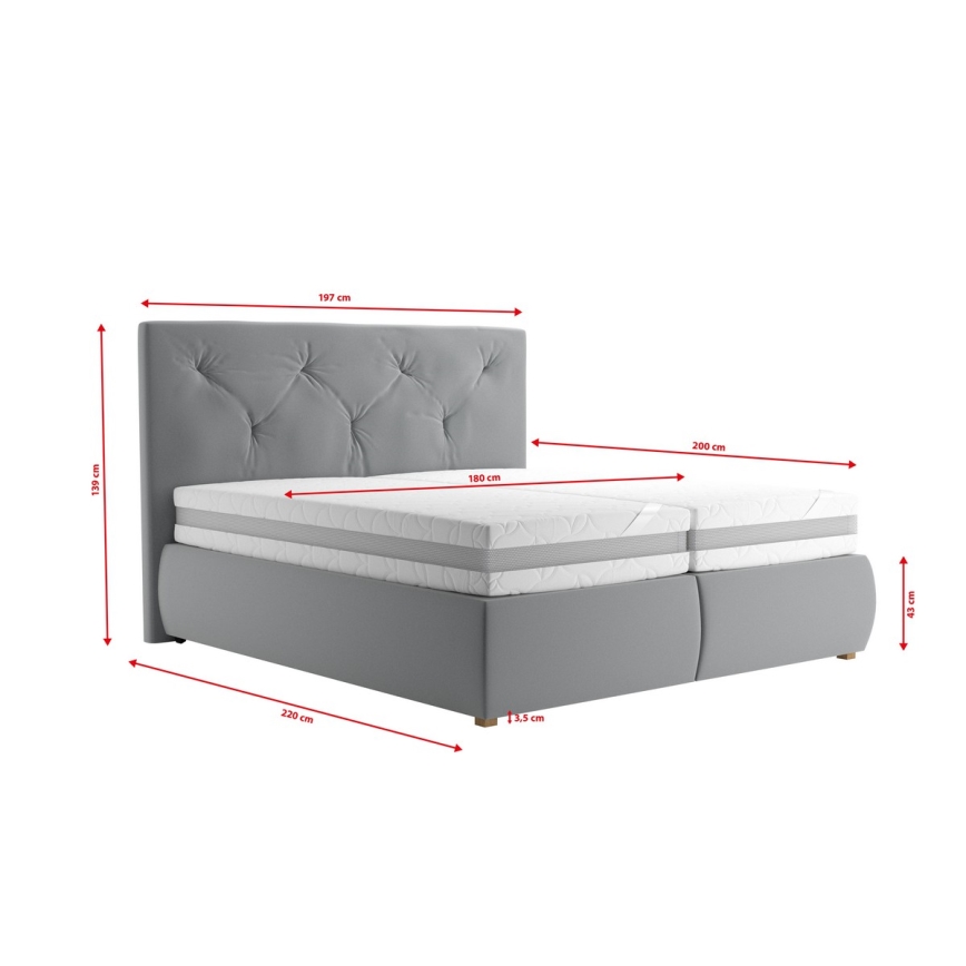 Boxspring gulta ELEN 180x200 cm ar matraci un virsmatraci, pelēka
