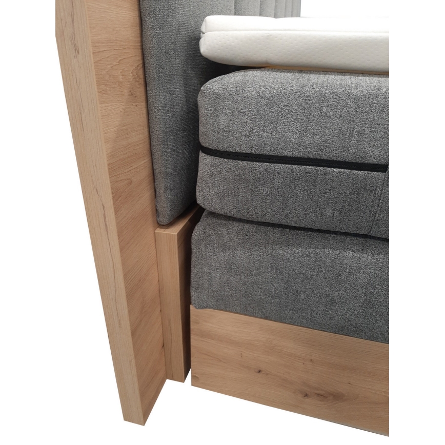 Boxspring gulta JASMINE 180x200 cm, pelēka — ar matračiem, virsmatraci (topper) un uzglabāšanas nodalījumu