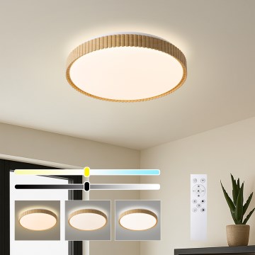Brilagi - aptumšojama LED griestu lampa CORVO LED/72W/230V 3000-6000K, koka dekors, diametrs 50 cm + tālvadības pults