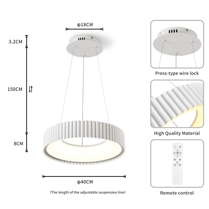 BRILAGI - LED aptumšojama lampa uz troses FALCON MODERN LED/30W/230V 3000–6000K Ø 40 cm balta + ar tālvadības pulti