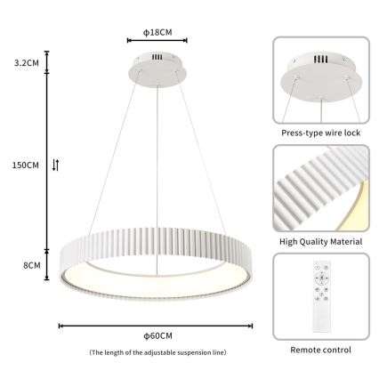 BRILAGI - LED aptumšojama lustra uz kabeļa FALCON MODERN LED/54W/230V 3000-6000K Ø 60 cm balta + tālvadības pults