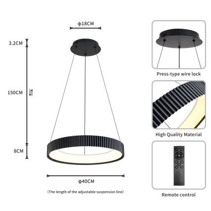 Brilagi - LED regulējama karājamā lampa uz troses FALCON MODERN LED/30W/230V 3000-6500K pr. 40 cm melna + tālvadības pults