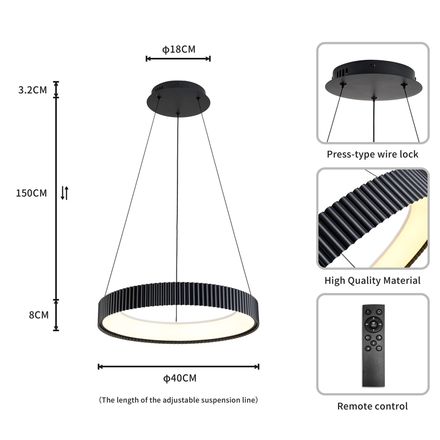 Brilagi - LED regulējama karājamā lampa uz troses FALCON MODERN LED/30W/230V 3000-6500K pr. 40 cm melna + tālvadības pults