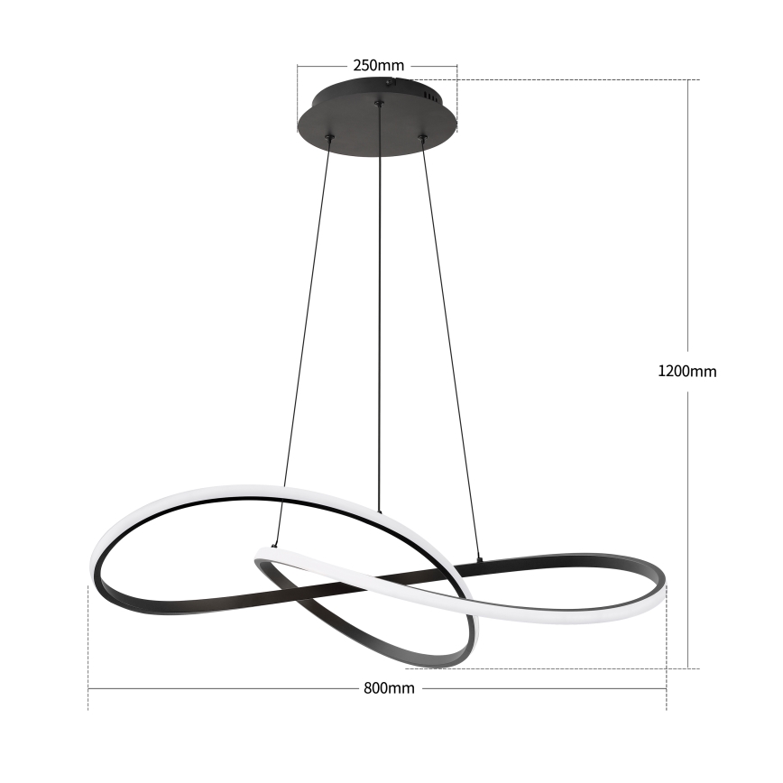 Brilagi - regulējama LED pakaramā lampa uz kabeļa INFINITY LED/80W/230V 3000-6000K 80x80 cm melna + tālvadības pults