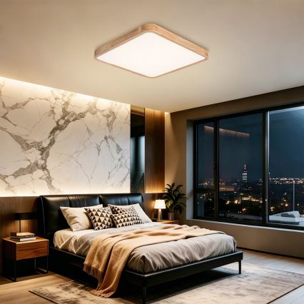 BRILAGI - LED dimmējamais griestu gaismeklis WOODLINE SQUARE LED/80W/230V 3000-6000K ozolkoka 60x60 cm + tālvadības pults