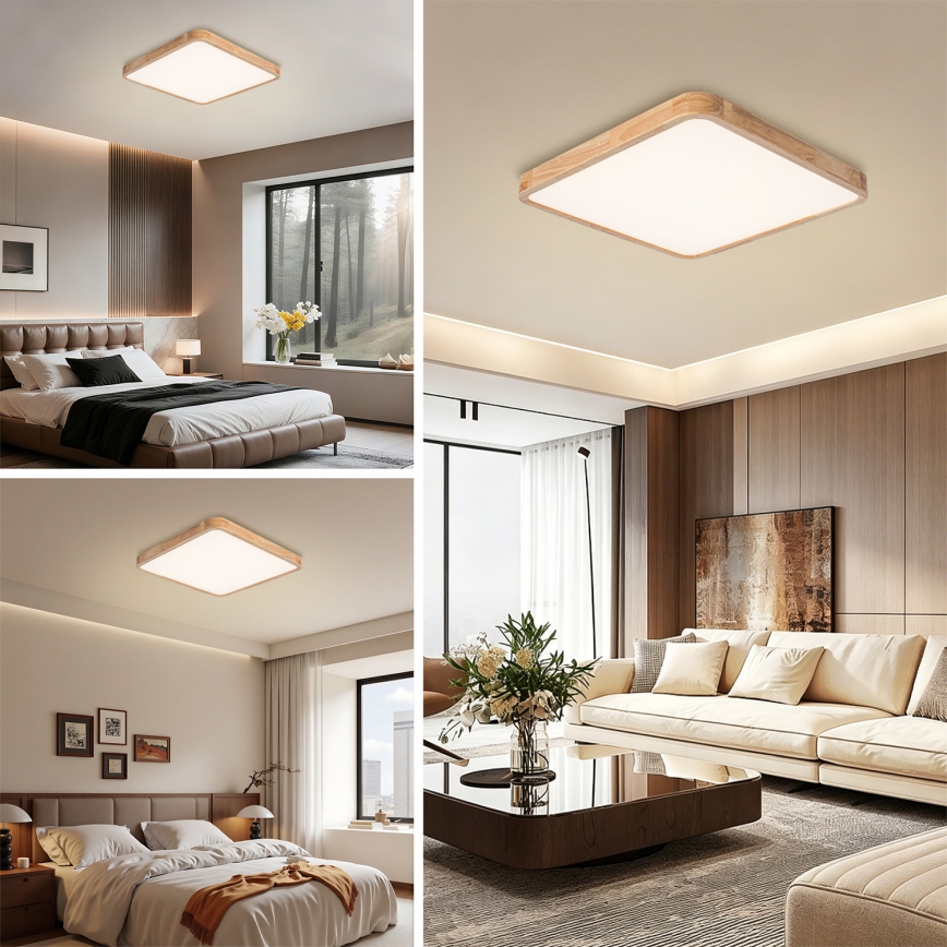 BRILAGI - LED dimmējamais griestu gaismeklis WOODLINE SQUARE LED/80W/230V 3000-6000K ozolkoka 60x60 cm + tālvadības pults