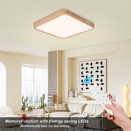BRILAGI - LED dimmējamais griestu gaismeklis WOODLINE SQUARE LED/80W/230V 3000-6000K ozolkoka 60x60 cm + tālvadības pults