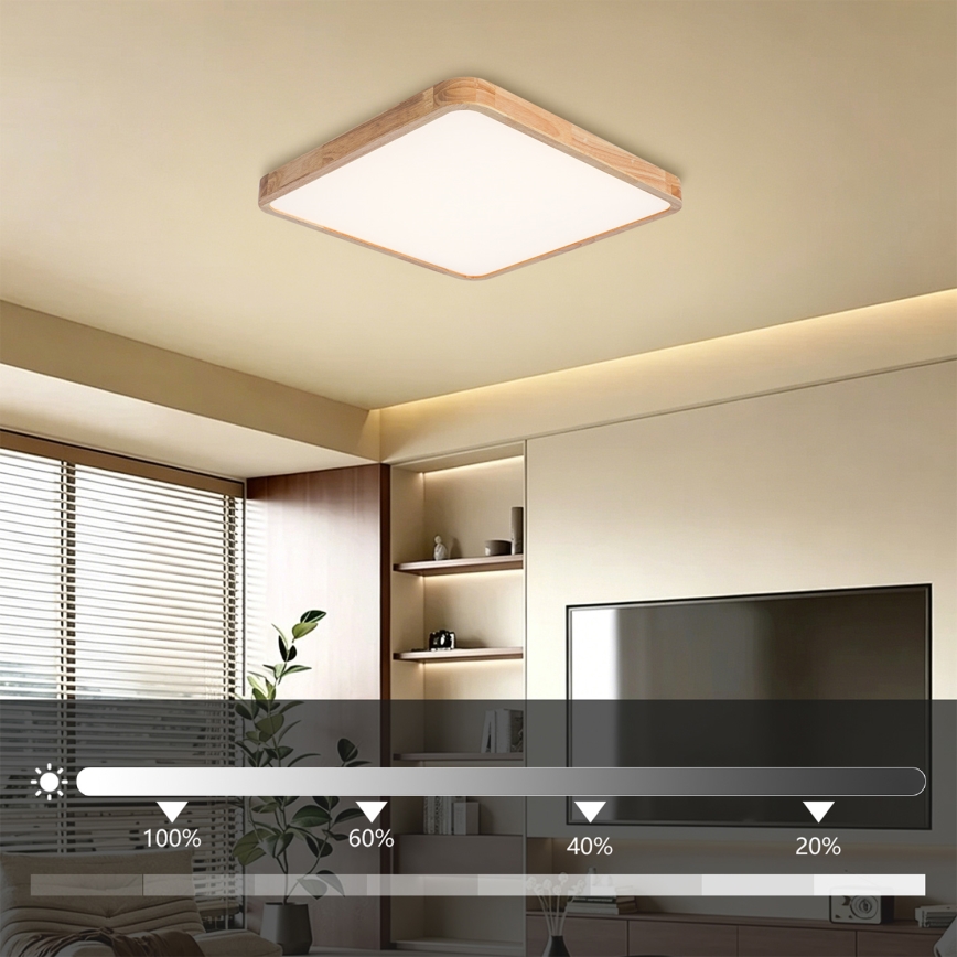 BRILAGI - LED dimmējamais griestu gaismeklis WOODLINE SQUARE LED/80W/230V 3000-6000K ozolkoka 60x60 cm + tālvadības pults