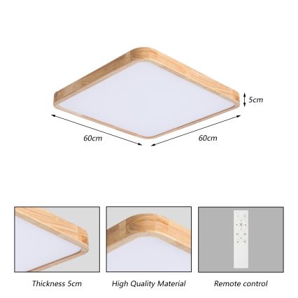 BRILAGI - LED dimmējamais griestu gaismeklis WOODLINE SQUARE LED/80W/230V 3000-6000K ozolkoka 60x60 cm + tālvadības pults