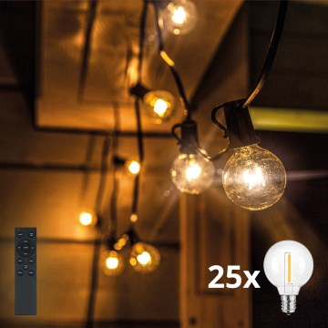 BRILAGI - Āra dekoratīvā LED virtene GIRLANDA 25xE12/0,6W/230V 20m melna IP44 silti balta + tālvadība